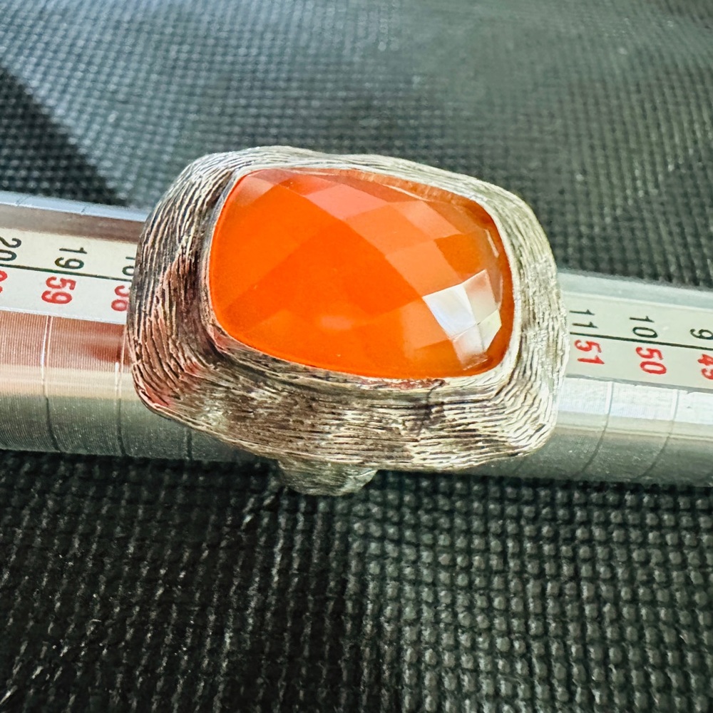 Thai 925 Sterling Silver w Faceted Carnelian Ring Size 7 Hallmarked "CID"